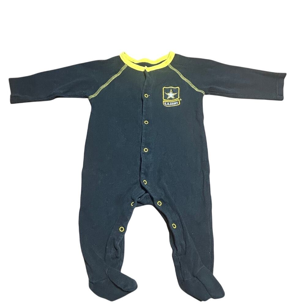 Tiny Trooper footed onesie with yellow trim and US Army emblem size 9-12 m
